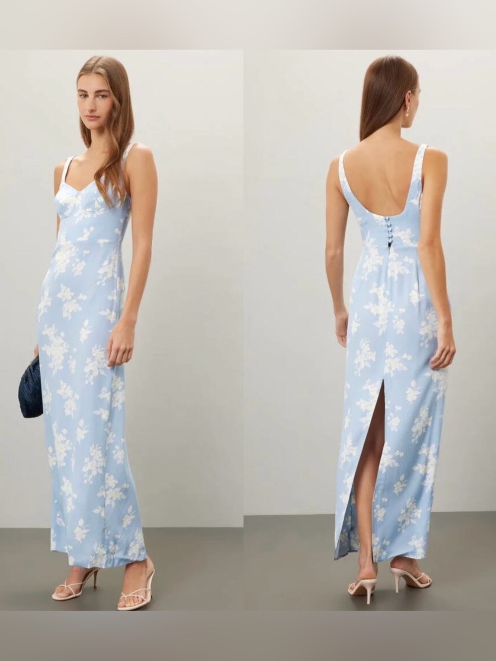 Reformation Light Blue Floral Maxi Dress